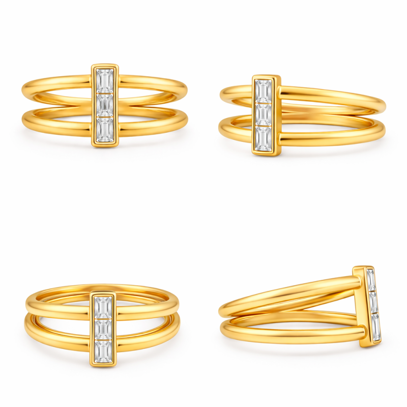 10K Gold Emerald Cut Moissanite Ring-3