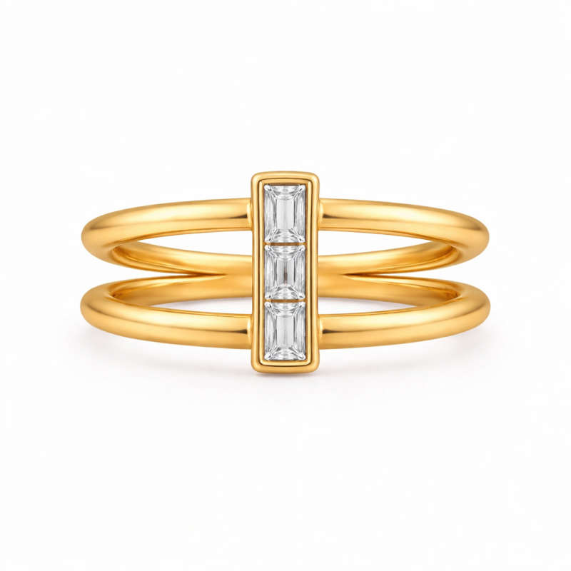 10K Gold Emerald Cut Moissanite Ring-13