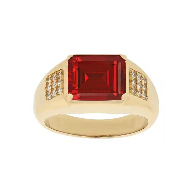10K Gold Emerald Cut Ruby Men's Band for Men-3