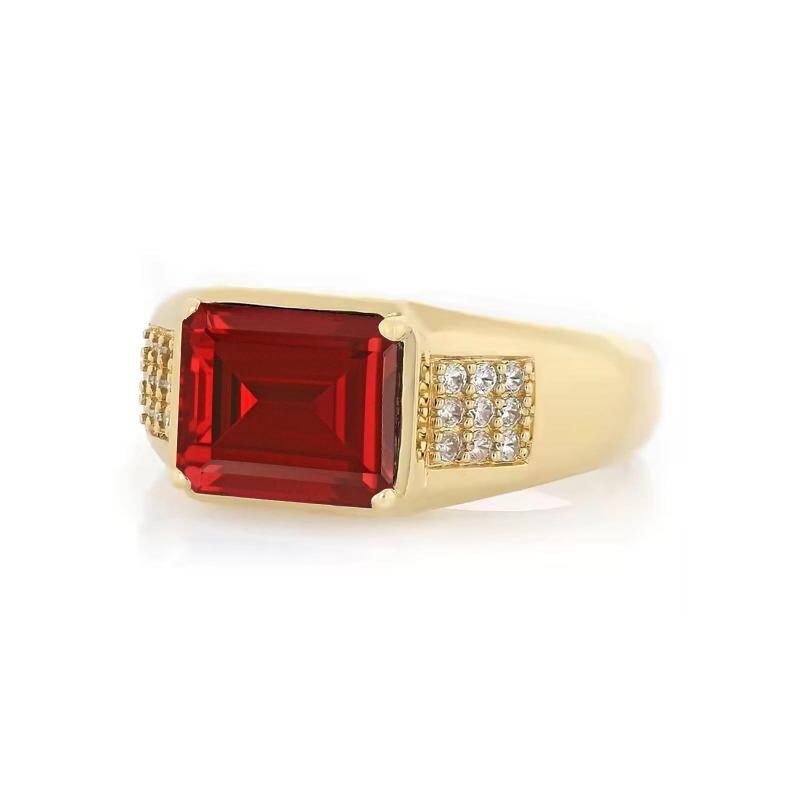 10K Gold Emerald Cut Ruby Men's Band for Men-16