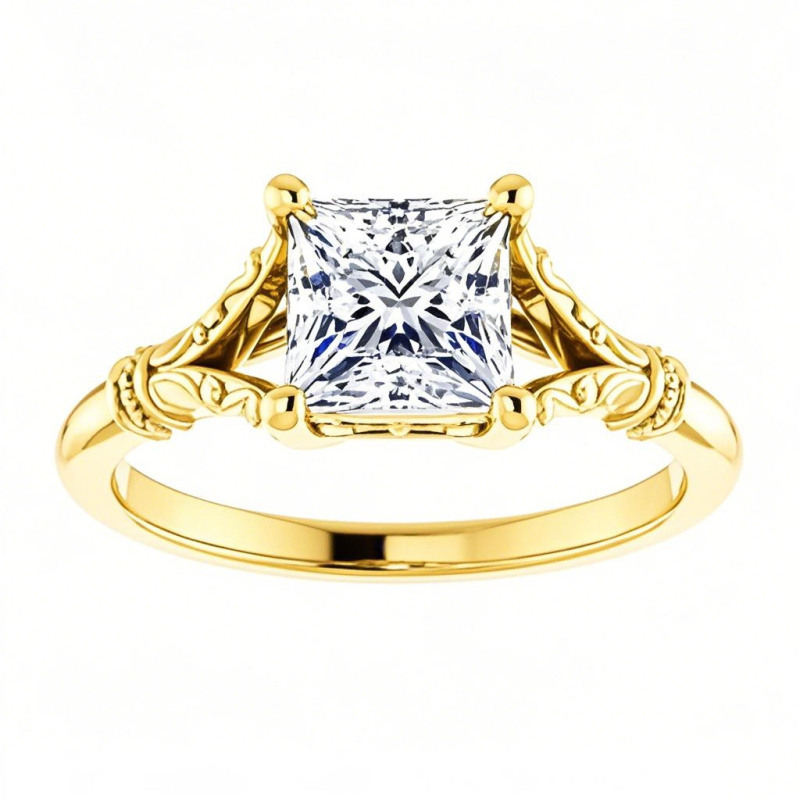 14K Gold Emerald Cut Solitaire Moissanite Engagement Ring-1