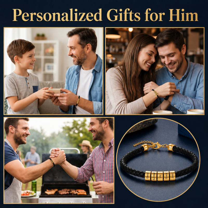 14K Gold Engravable Charm Leather Bracelet for Men-4