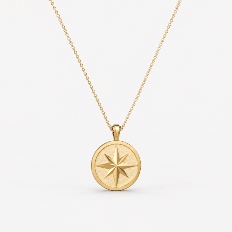 10K Gold Engravable & Compass Pendant Necklace for Men-14