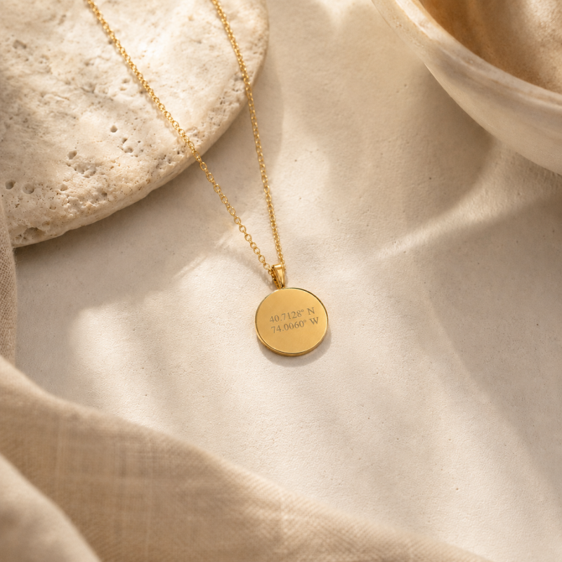 10K Gold Engravable & Compass Pendant Necklace for Men-3