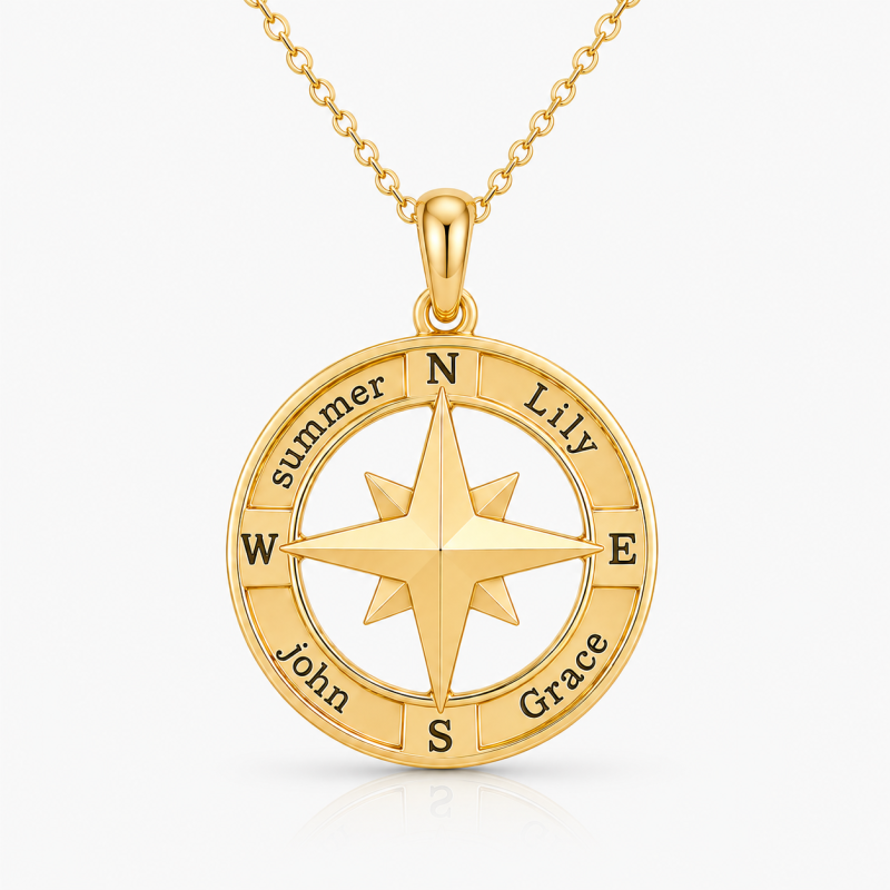 10K Gold Engravable Compass Pendant Necklace for Men-16