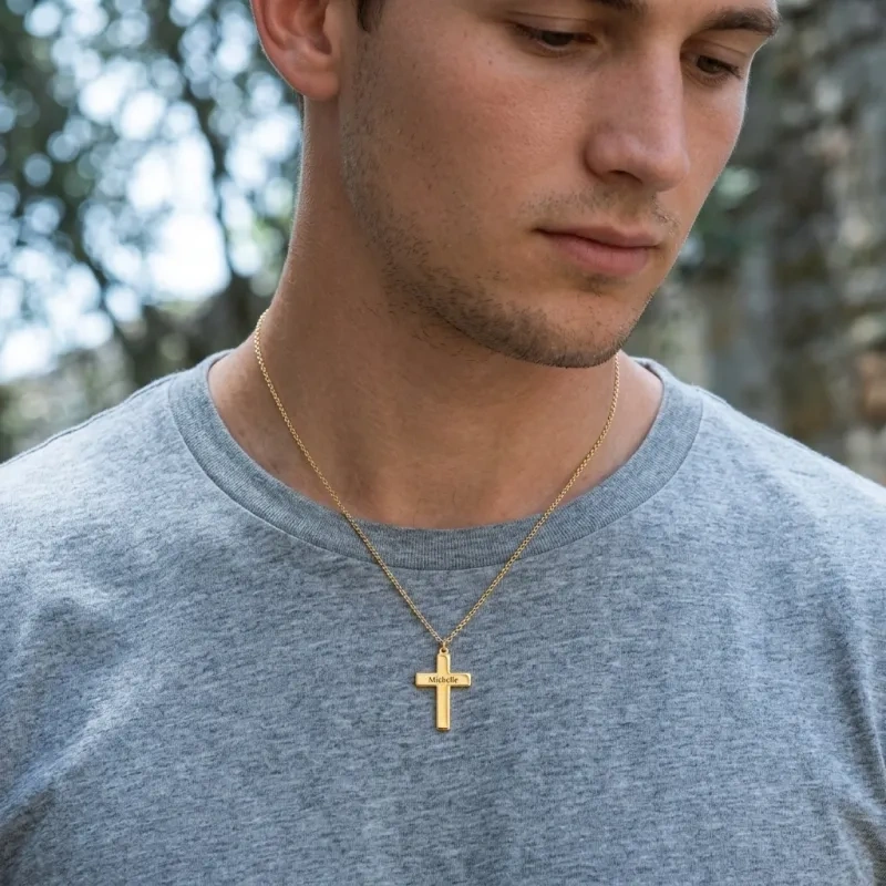 10K Gold Engravable Cross Charms for Men-2
