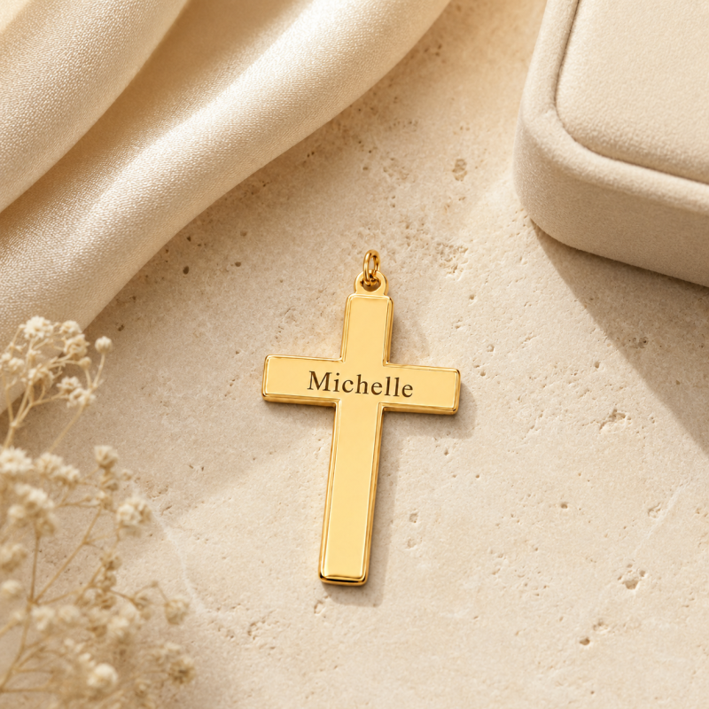 10K Gold Engravable Cross Charms for Men-3