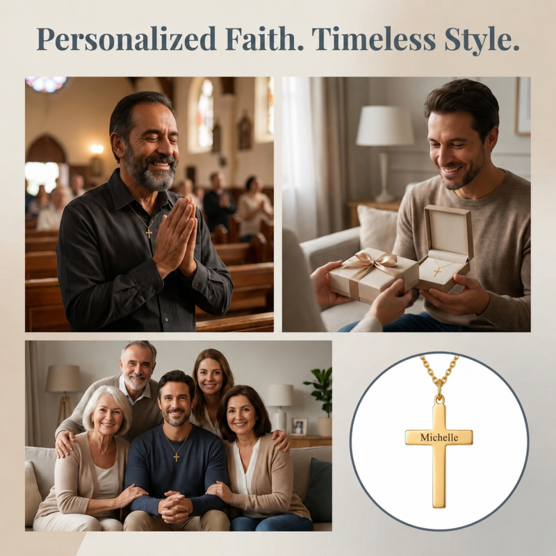 10K Gold Engravable Cross Charms for Men-4