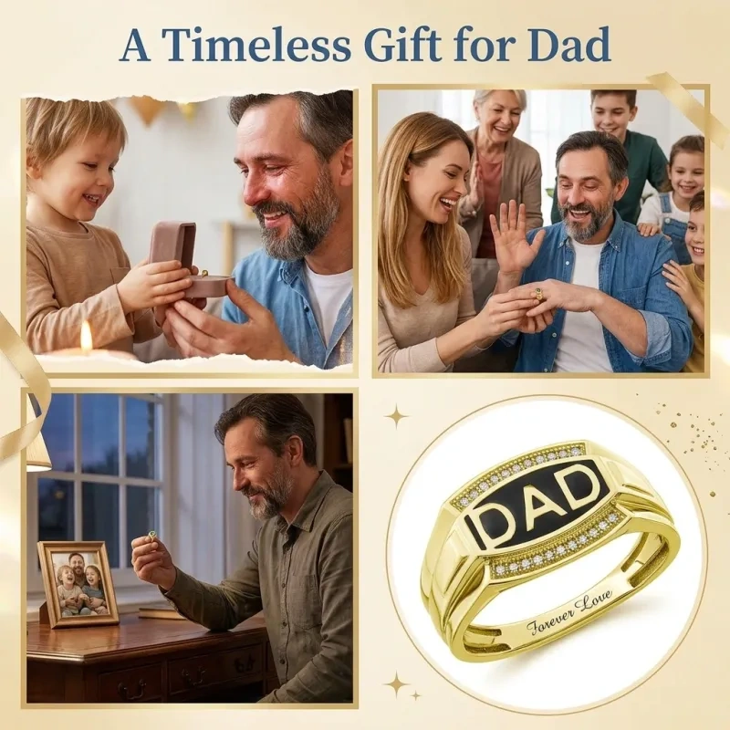 14K Gold Engravable & Father & Daughter & Father & Son & Father Signet Ring for Men-5