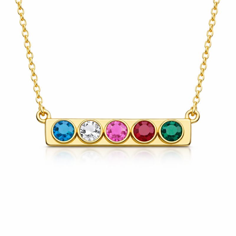 Collar con barra horizontal grabable de oro de 14 quilates y piedra natal-1