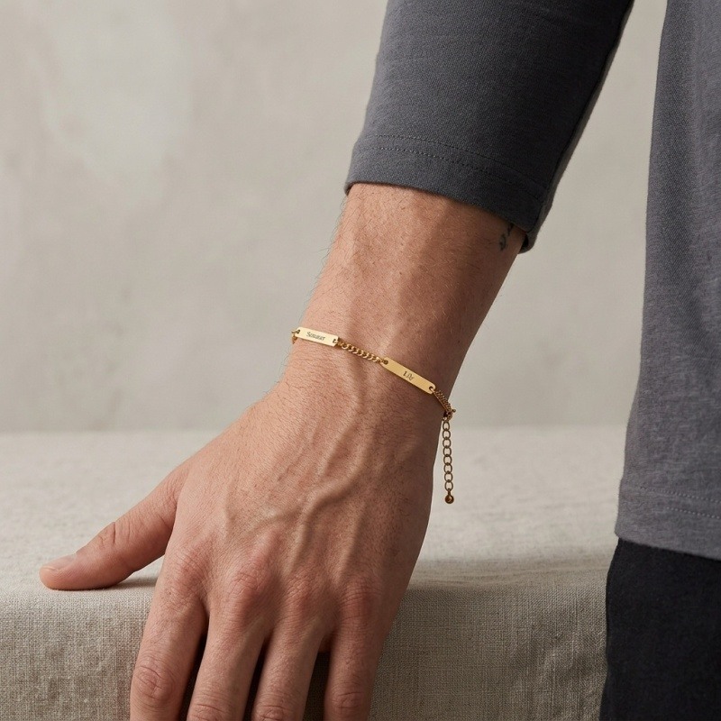 Bracelet d'identification en or 14K gravable pour hommes-2