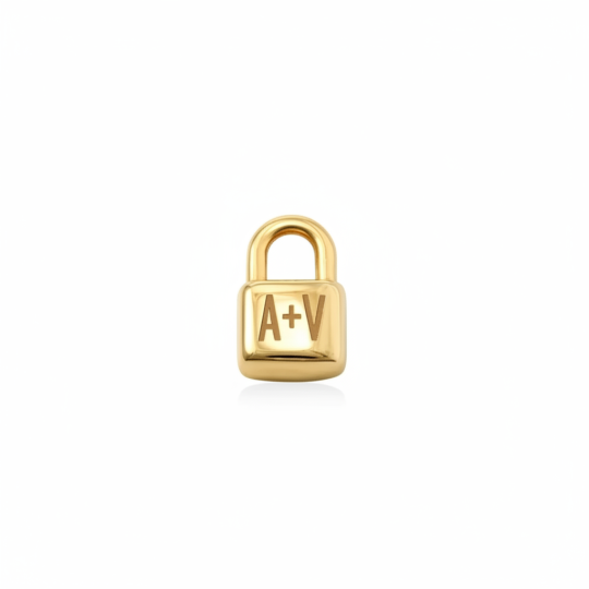 10K Gold Engravable Initial Letter Lock Pendant Charms