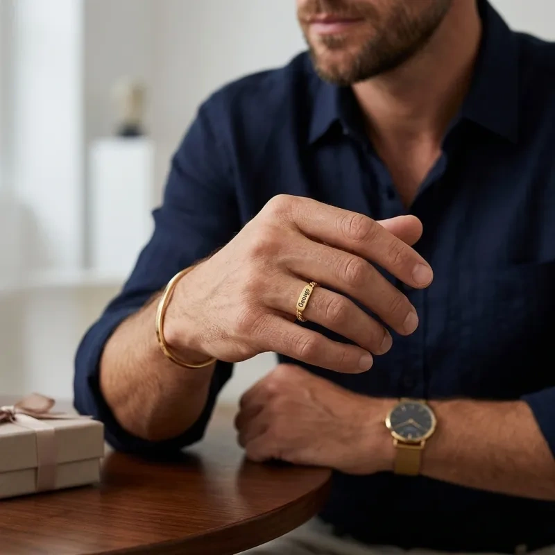 14K Gold Engravable Men's Band for Men-2