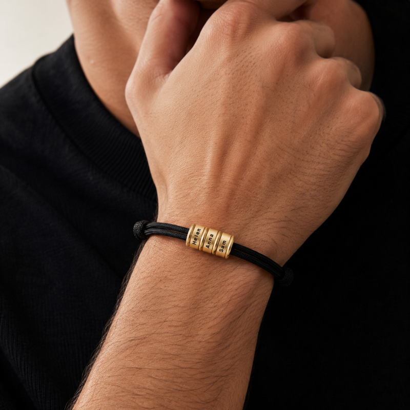 10K Gold Engravable Metal Beads Bracelet for Men-2