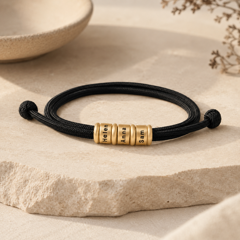 10K Gold Engravable Metal Beads Bracelet for Men-3