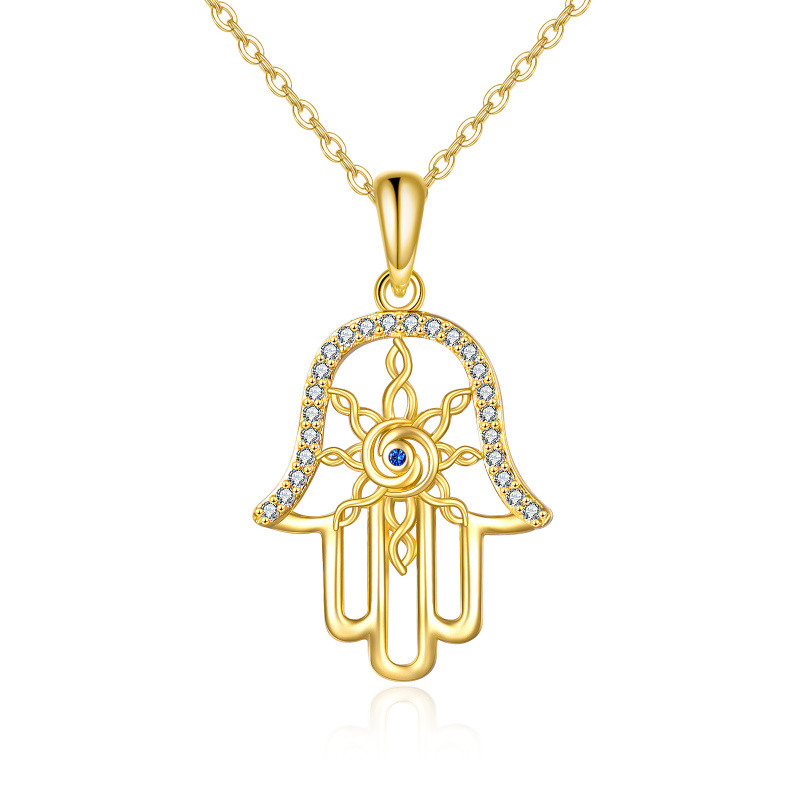Collar con colgante de ojo turco y mano de Fátima en oro de 10 quilates-1