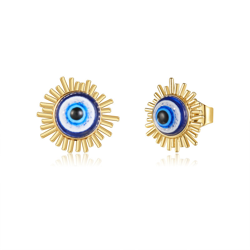 Pendientes de oro de 10 quilates con ojo turco para mujer-1