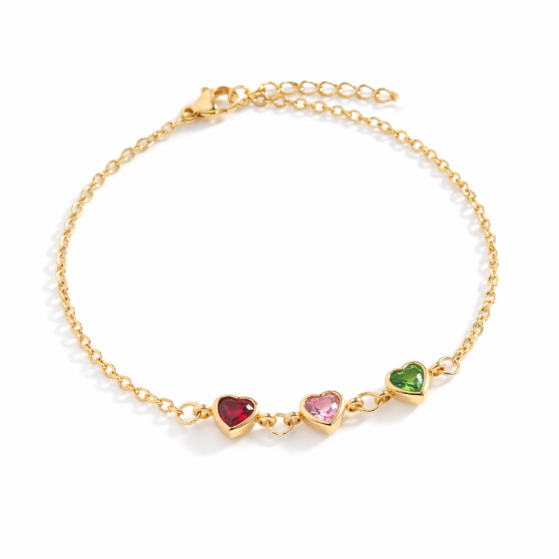Pulsera de abalorios personalizada con piedra de nacimiento en oro de 18K y circonia cúbica-1