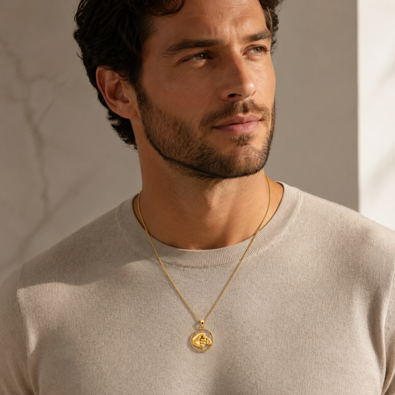 Collier pendentif high-five père et fils en or 14 carats pour homme-2