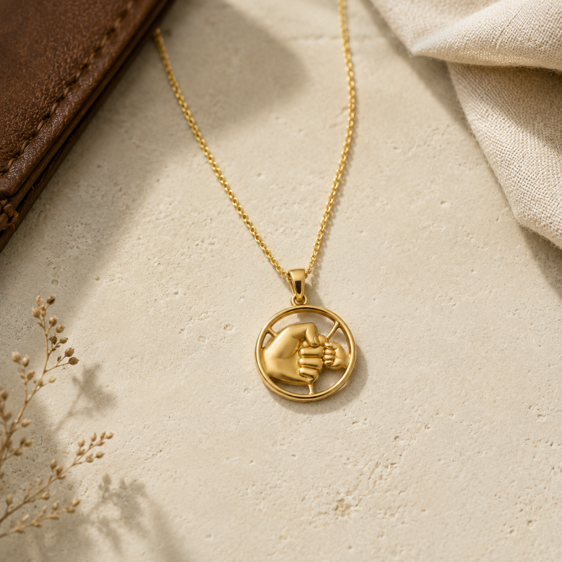 Collier pendentif high-five père et fils en or 14 carats pour homme-3