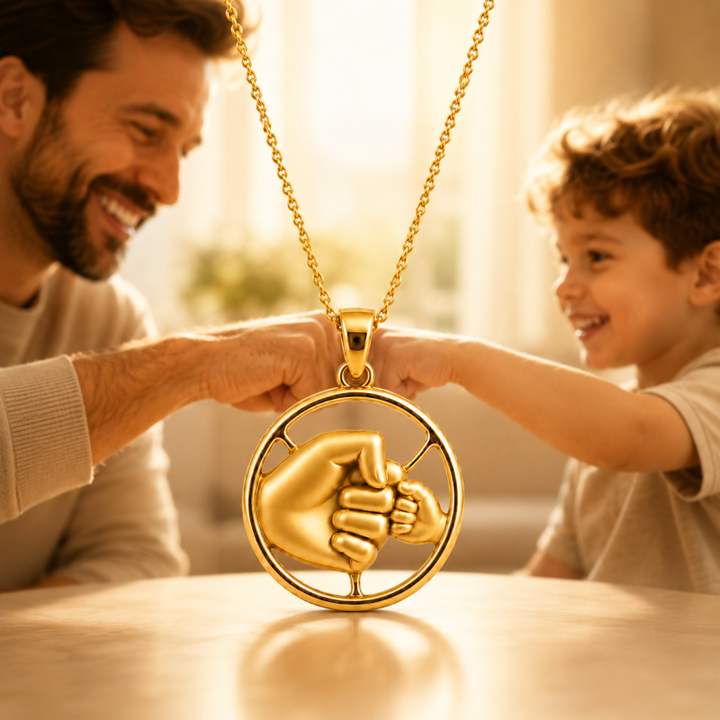 Collier pendentif high-five père et fils en or 14 carats pour homme-4