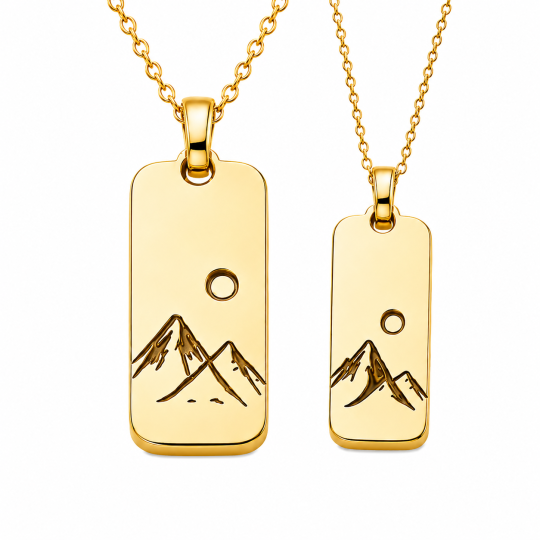Sterling Silver with Yellow Gold Plated Father & Son & Mountains Pendant Necklace for Men