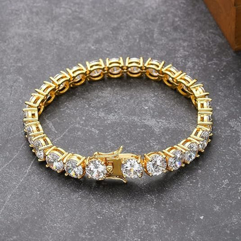 Bracelet de tennis scintillant en or 18K orné de moissanites rondes pleines de 8 mm-2