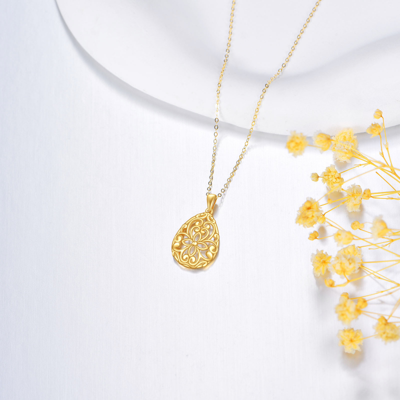 10K Gold Filigree Drop Shape Pendant Necklace-3