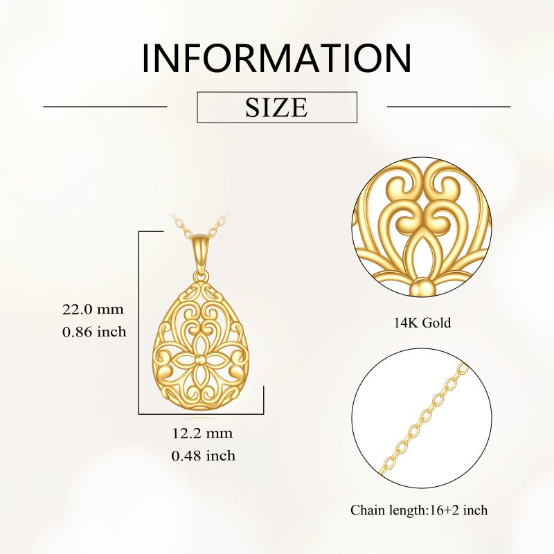 10K Gold Filigree Drop Shape Pendant Necklace-4