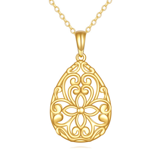 10K Gold Filigree Drop Shape Pendant Necklace