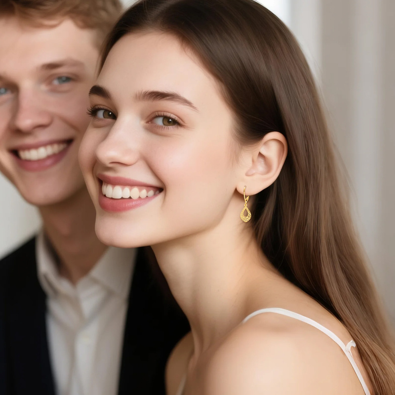 18K Gold Filigree Lever-back Earrings-3