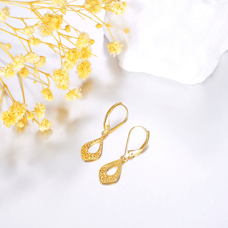 18K Gold Filigree Lever-back Earrings-4