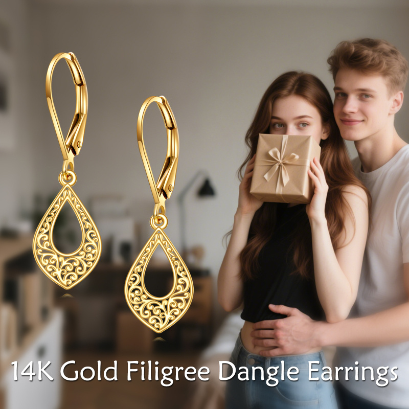 18K Gold Filigree Lever-back Earrings-6