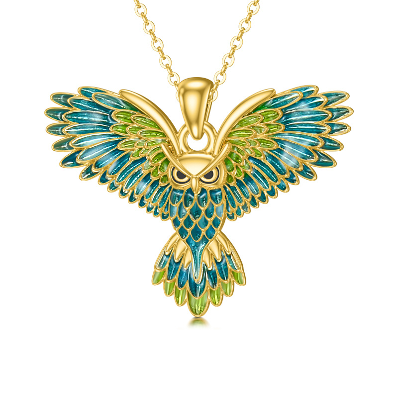 Collier pendentif hibou volant en or 10 carats-1