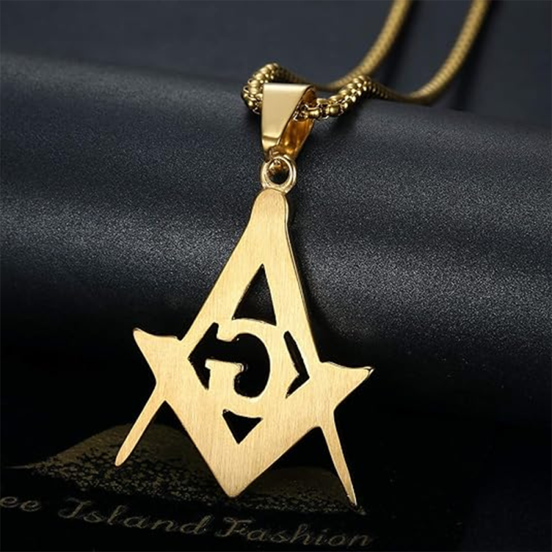 Collar con colgante masónico de oro de 14 quilates para hombre-5