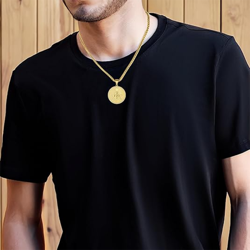 Collier avec pendentif franc-maçon en or 10 carats pour homme-2