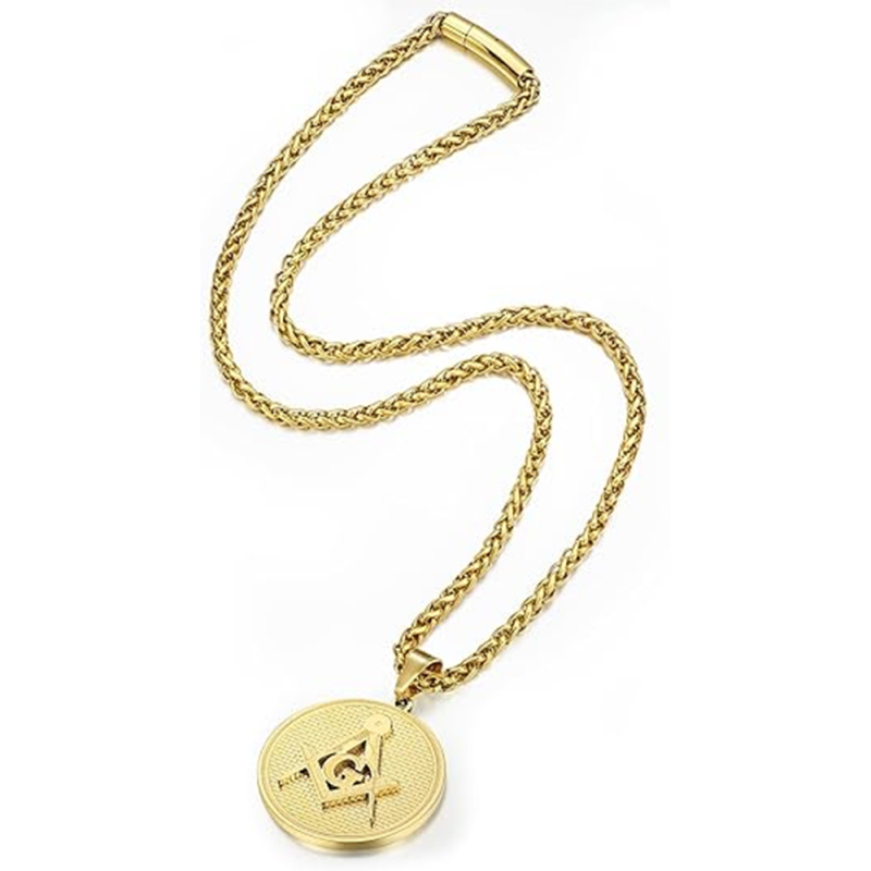 Collier avec pendentif franc-maçon en or 10 carats pour homme-3