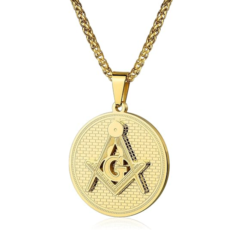 Collier avec pendentif franc-maçon en or 10 carats pour homme-1