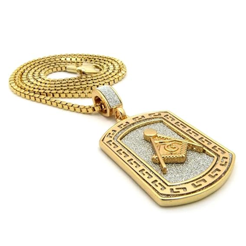 Collier avec pendentif franc-maçon en or 10 carats pour homme-2