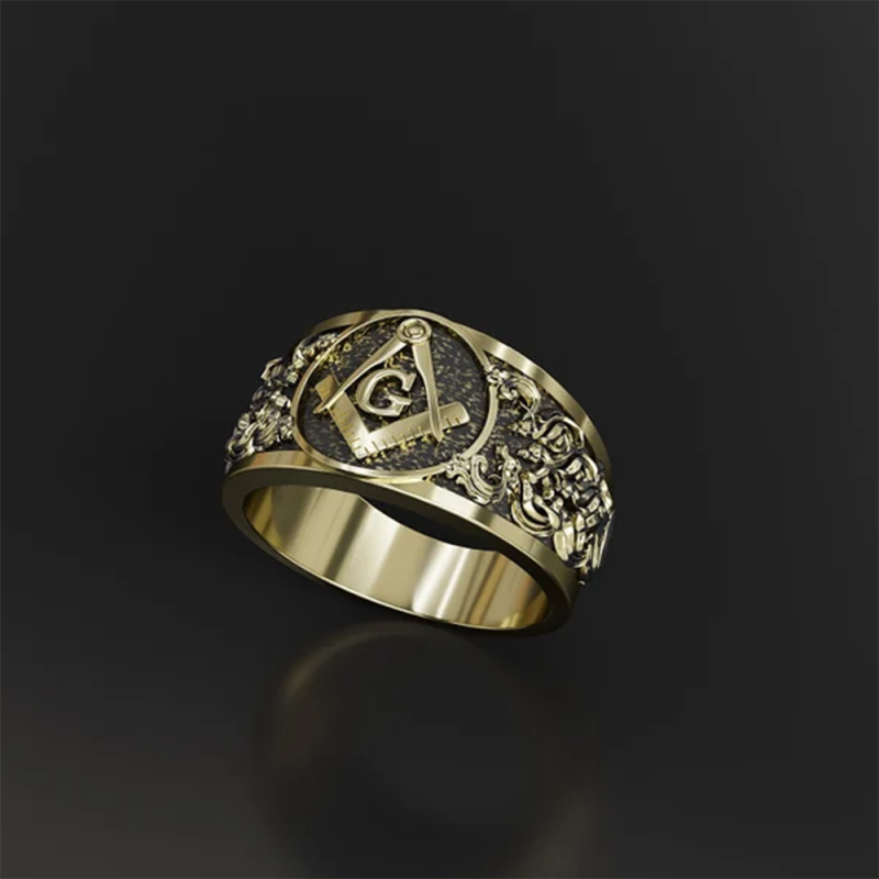 Chevalière franc-maçonne en argent sterling plaqué or jaune pour homme-12