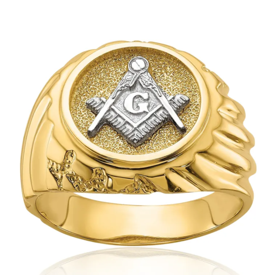 Sterling Silver with Yellow Gold Plated Freemason Signet Ring for Men