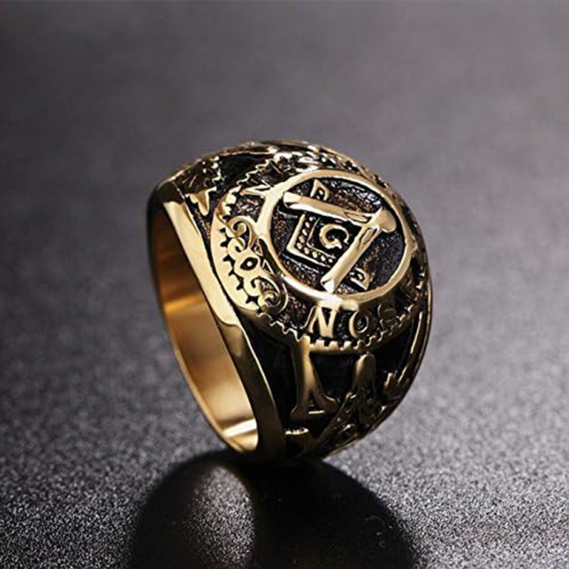 Anillo de sello masónico de oro de 10 quilates para hombre-4