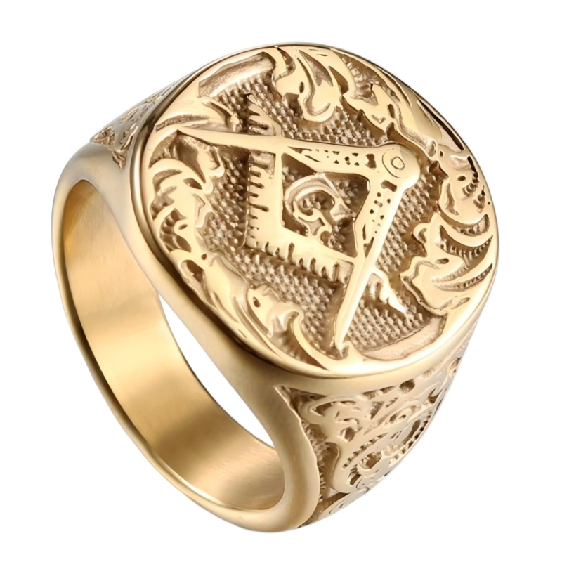 10K Gold Freemason Signet Ring for Men-4