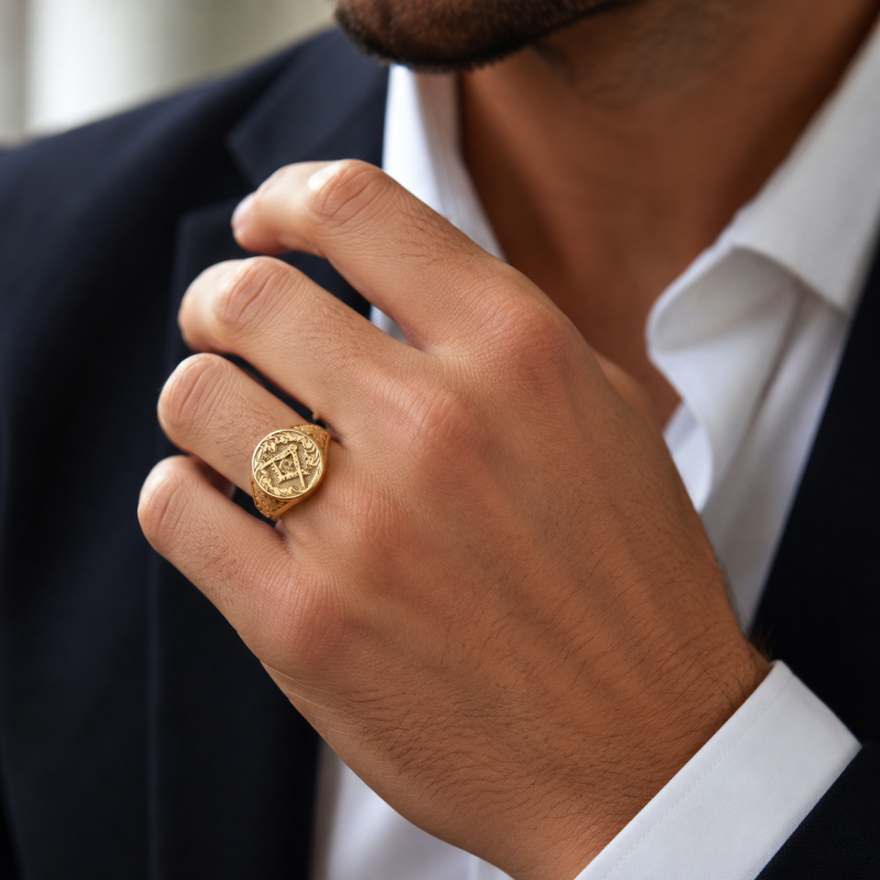 18K Gold Freemason Signet Ring for Men-2