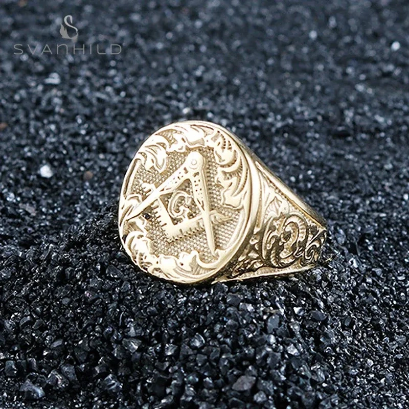 18K Gold Freemason Signet Ring for Men-3