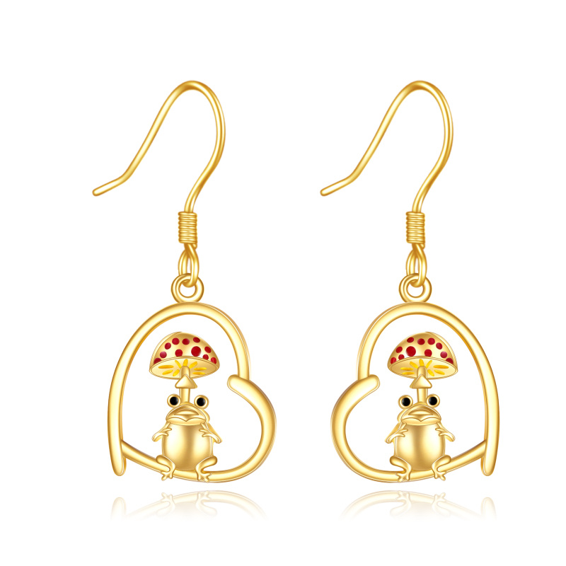 Pendientes colgantes de rana de oro de 18 quilates-1