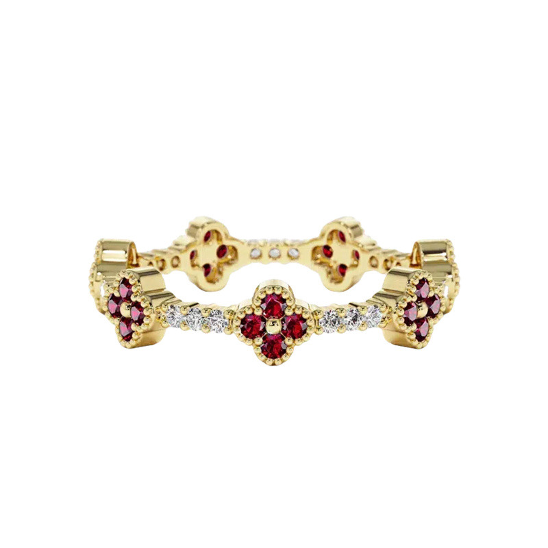 14K Gold Full Eternity Clover Gemstone and Diamond Ring-1