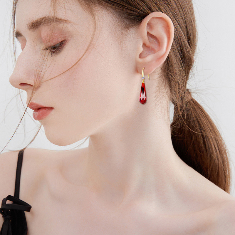10K Gold Garnet Drop Earrings-3