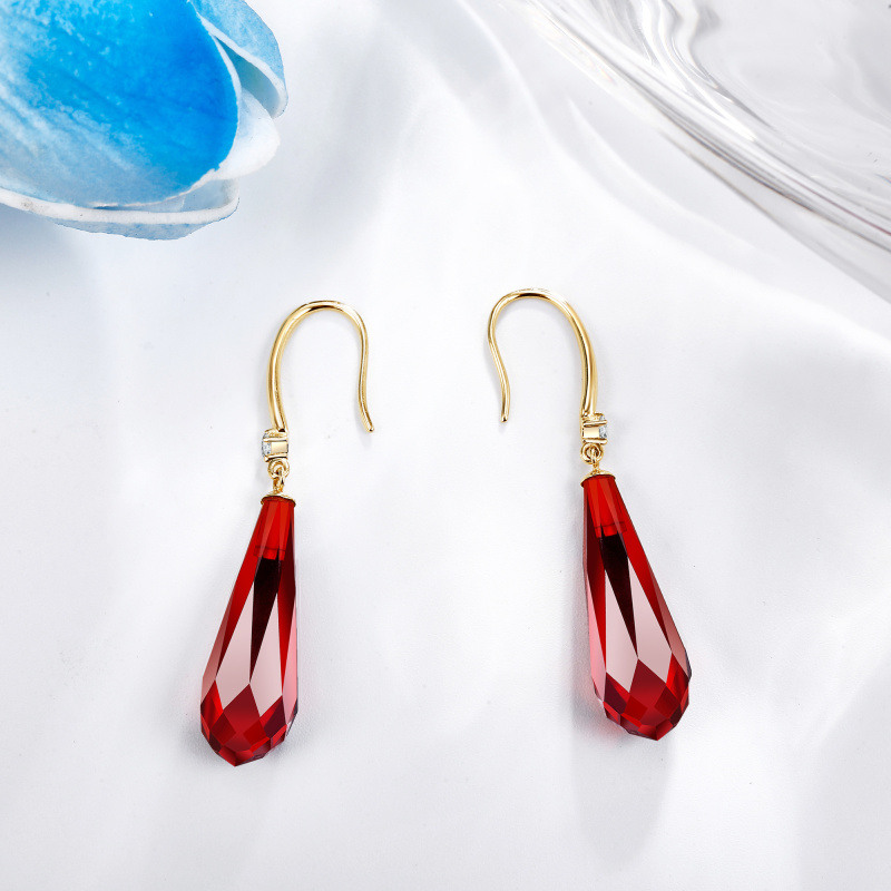 10K Gold Garnet Drop Earrings-4