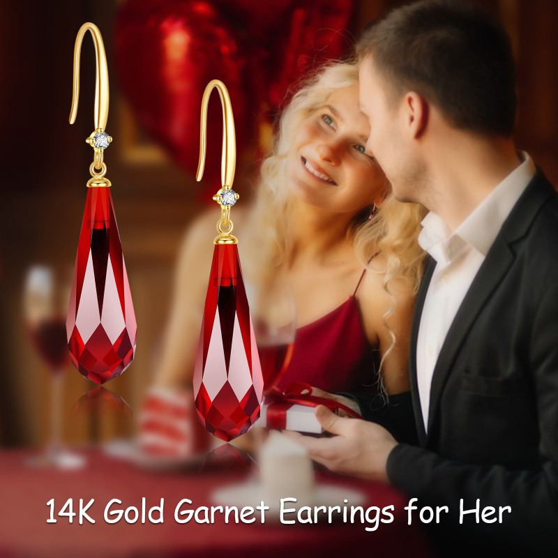 10K Gold Garnet Drop Earrings-7